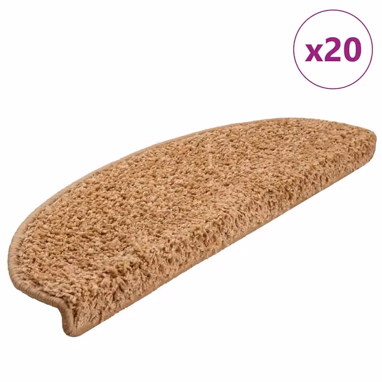 Set di 20 tappetini per scale vidaXL beige semicircolari grandi, antiscivolo e autoadesivi, L: 65 cm, P: 40 cm, H: 4 cm