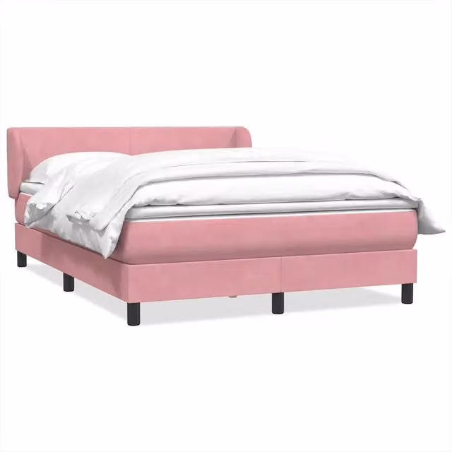 Letto con Giroletto a Molle e Materasso Ibrido vidaXL in Velluto Rosa e Bianco L: 147 cm, P: 223 cm, H: 88 cm