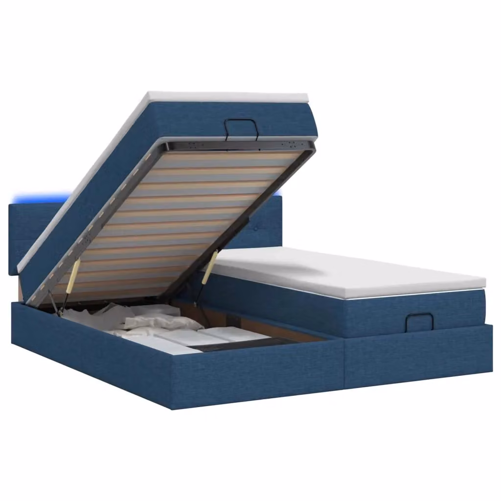 Letto Ottomano con Materasso e Illuminazione LED vidaXL, Colore Blu e Bianco, L/P/H: 200 x 200 x 88 cm – 2