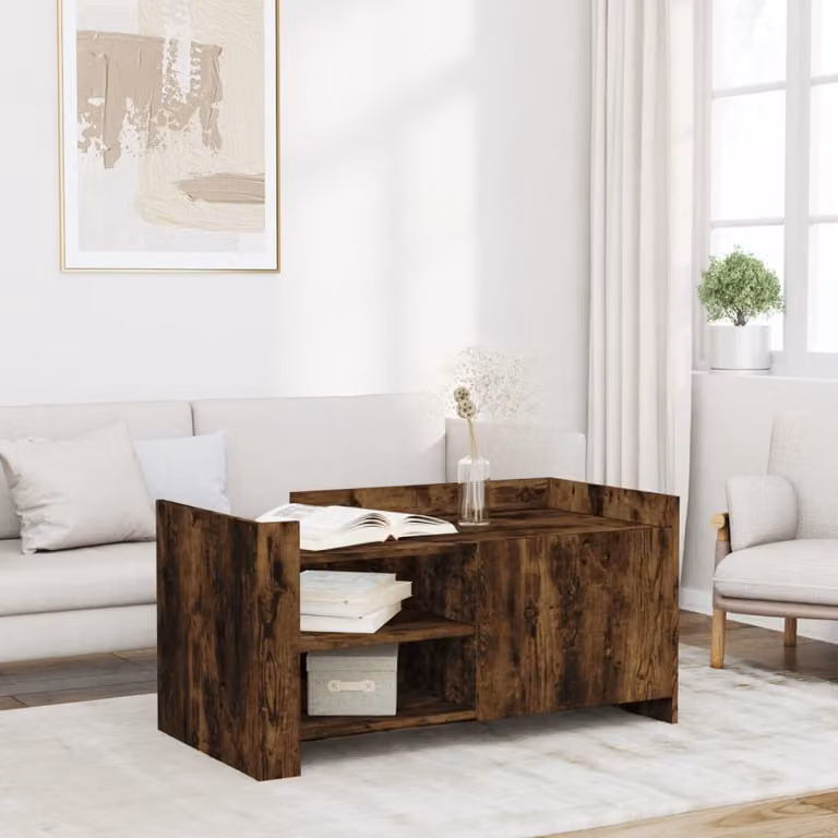 Tavolino da salotto moderno vidaXL in legno multistrato e MDF, colore rovere fumo, L 100 x P 50 x H 50 cm