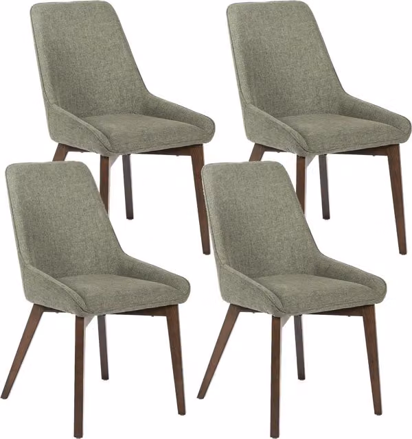 Sedia da pranzo E-Stylo con seduta e schienale in tessuto verde e struttura in legno massello di noce L: 62 cm, P: 49.5 cm, H: 87 cm