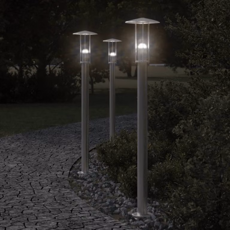 vidaXL Lampada da terra per esterni in acciaio inox e plastica, Argento, Altezza: 100 cm