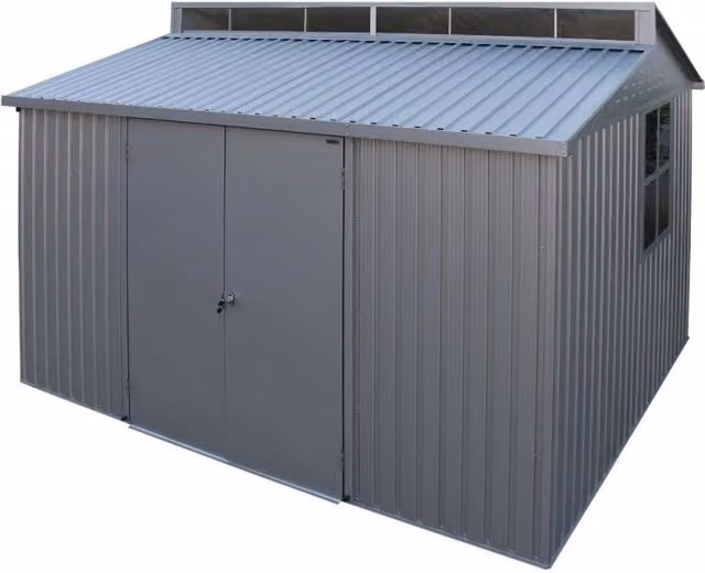 Casetta Box da Giardino GIORDANOSHOP in Alluminio Grigio con Doppia Porta e Finestra L/P/H: 323,3 x 242,6 x 235,2 cm