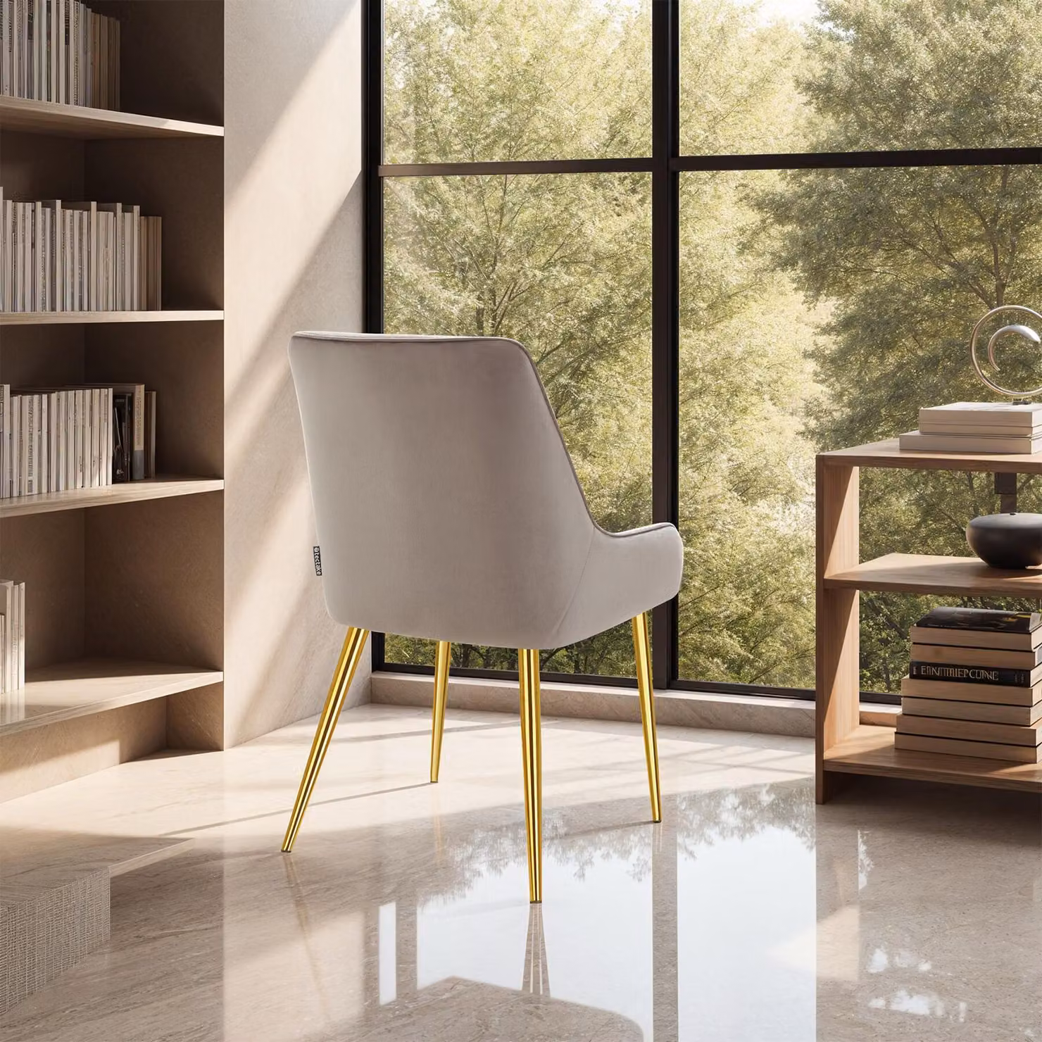 Set di 4 sedie imbottite in velluto beige stile scandinavo TecTake GmbH per cucina e soggiorno – 2