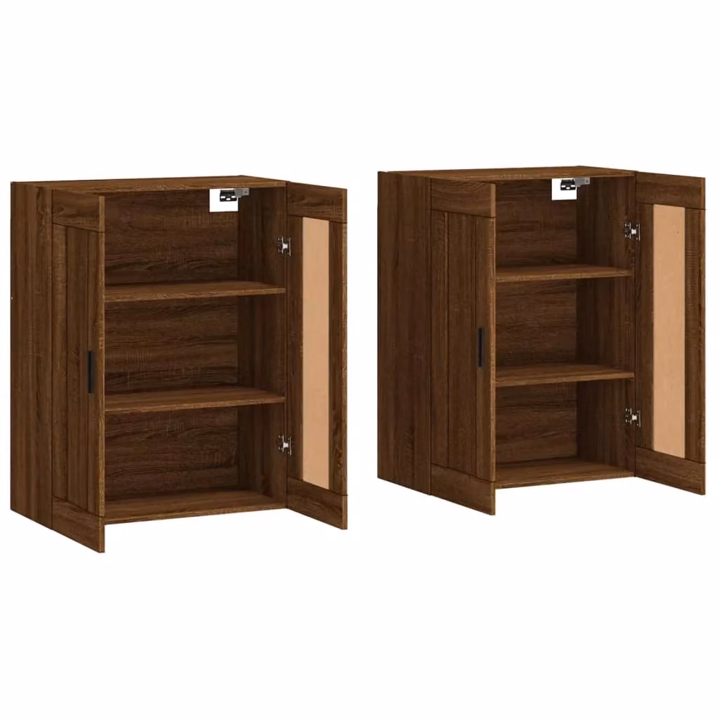 Set di 2 pensili moderni HELLOSHOP26 in legno composito e metallo, colore marrone, con ante a battente, L/P/H: 69,5 x 34 x 90 cm – 2