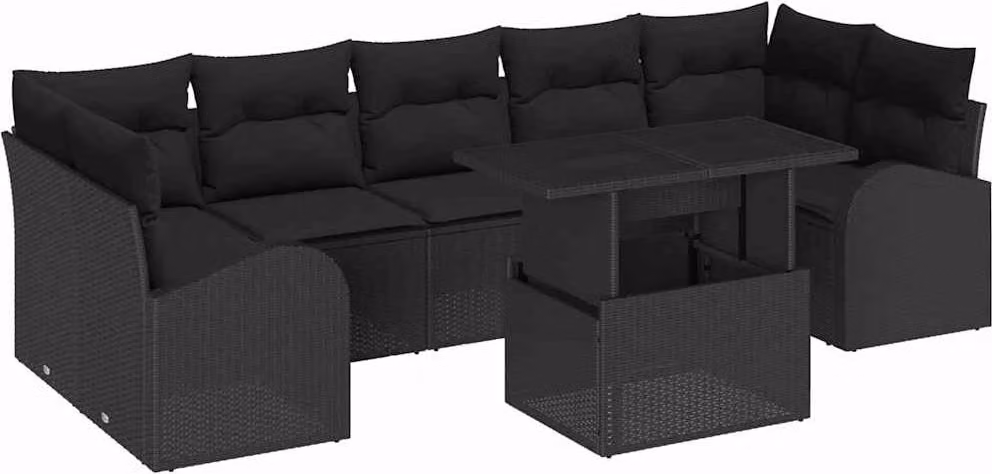 Set Divano da Giardino con cuscino 8 pcs Nero Poly Rattan