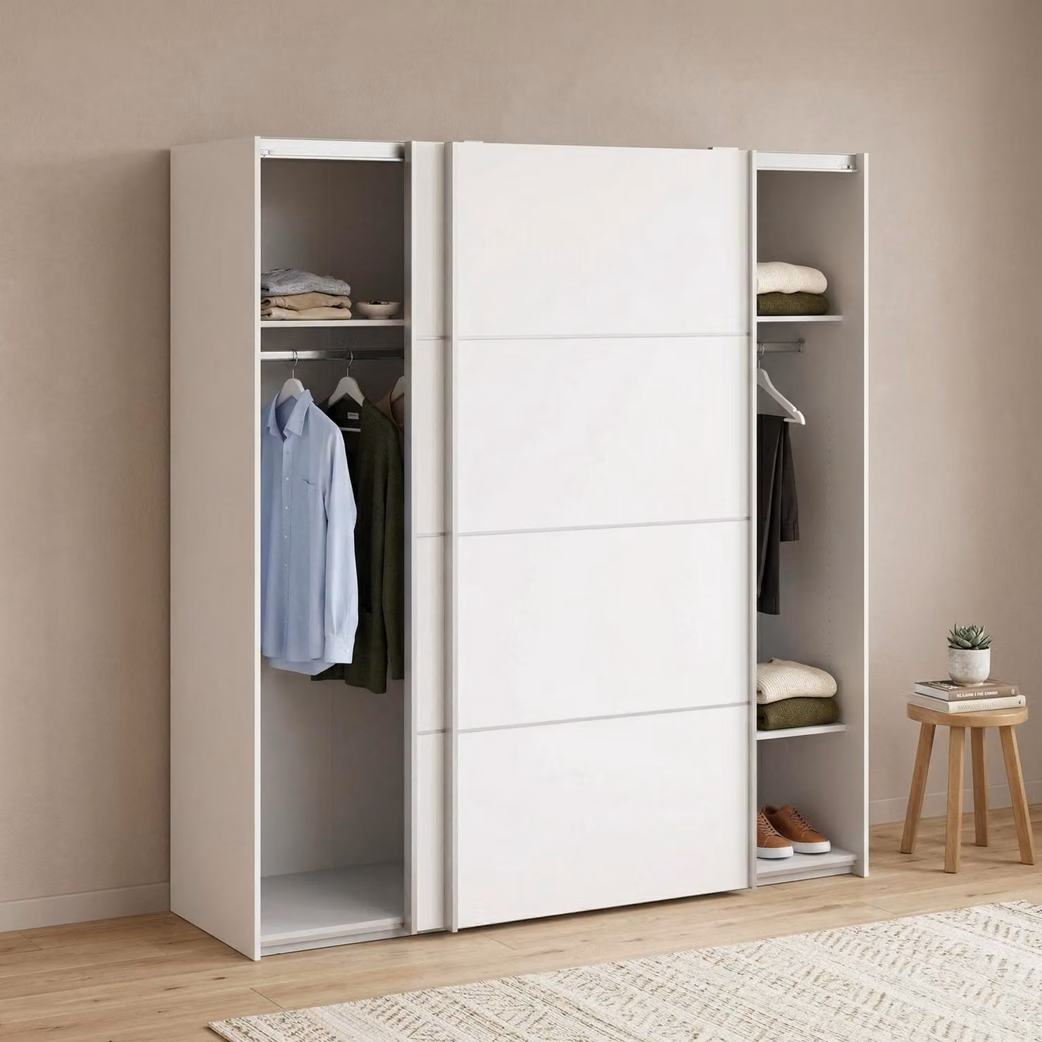 Dmora Guardaroba 2 Ante Accadia 64x201.5h cm Bianco, Appendiabiti 2 Ante