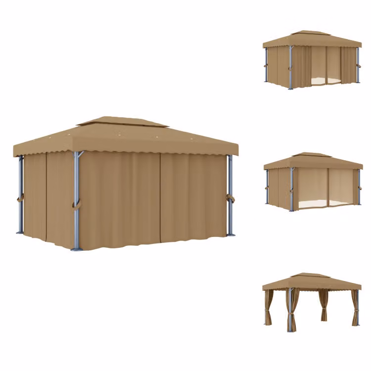 vidaXL Padiglione con tenda 4x3 m Taupe Alluminio - Padiglioni e tende per feste