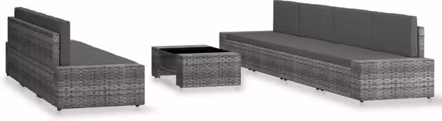 Set da giardino moderno vidaXL composto da 8 pezzi in polyrattan grigio antracite con divano a 3 posti, elementi angolari, tavolino da caffè e cuscini inclusi