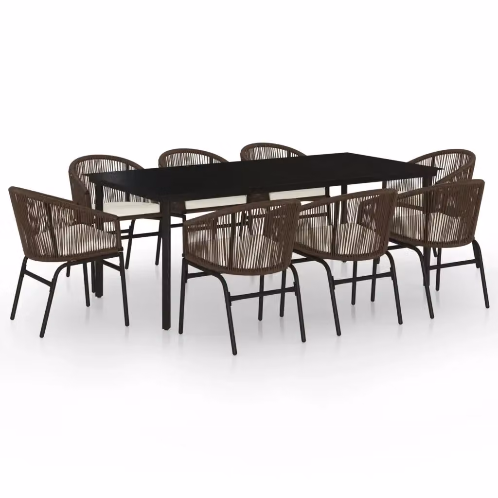 Set da pranzo da giardino vidaXL in metallo e vetro, 9 pezzi, marrone – 2