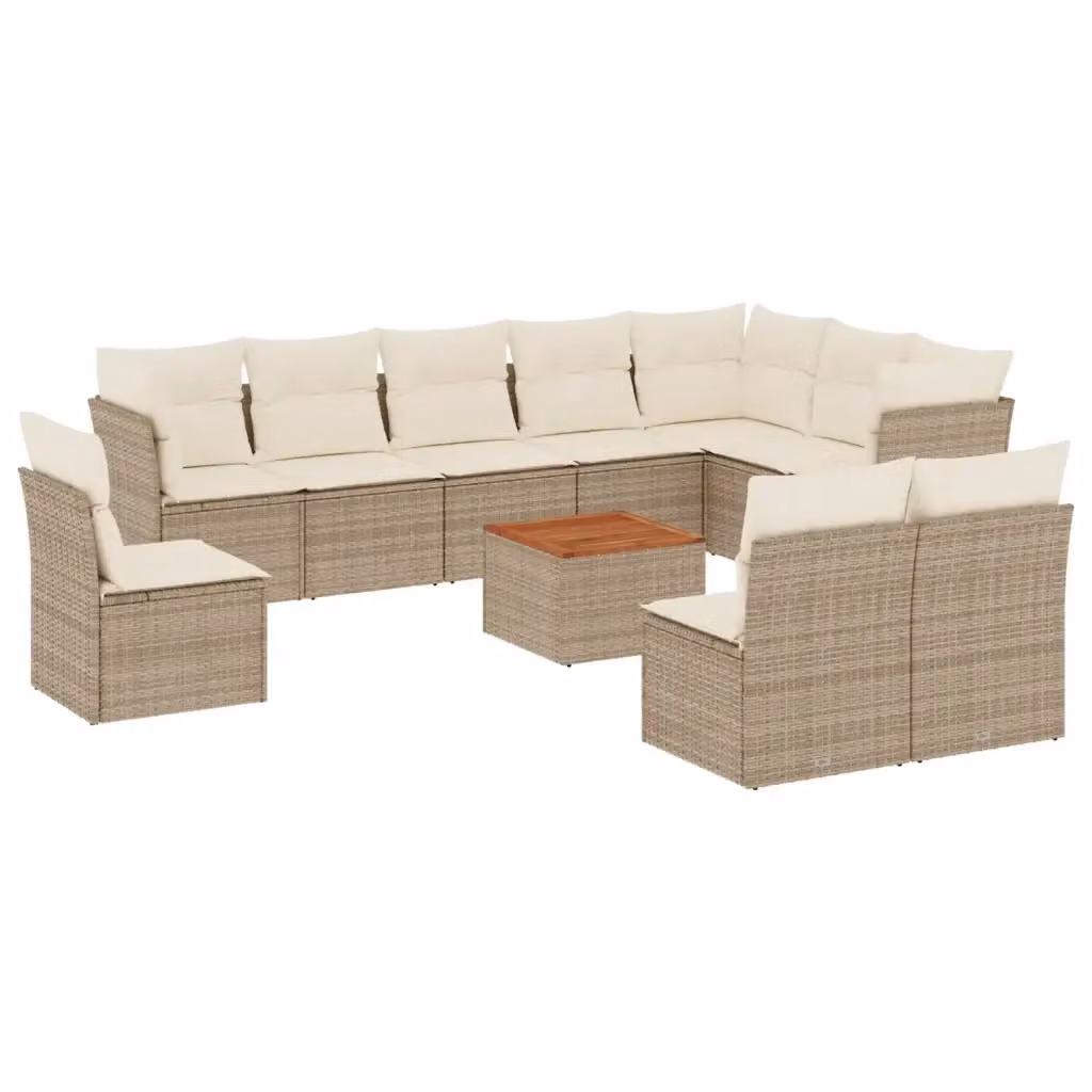 Set di Divani da Giardino vidaXL 11 pz in Polyrattan con Cuscini Beige e Tavolino da Esterno – 2
