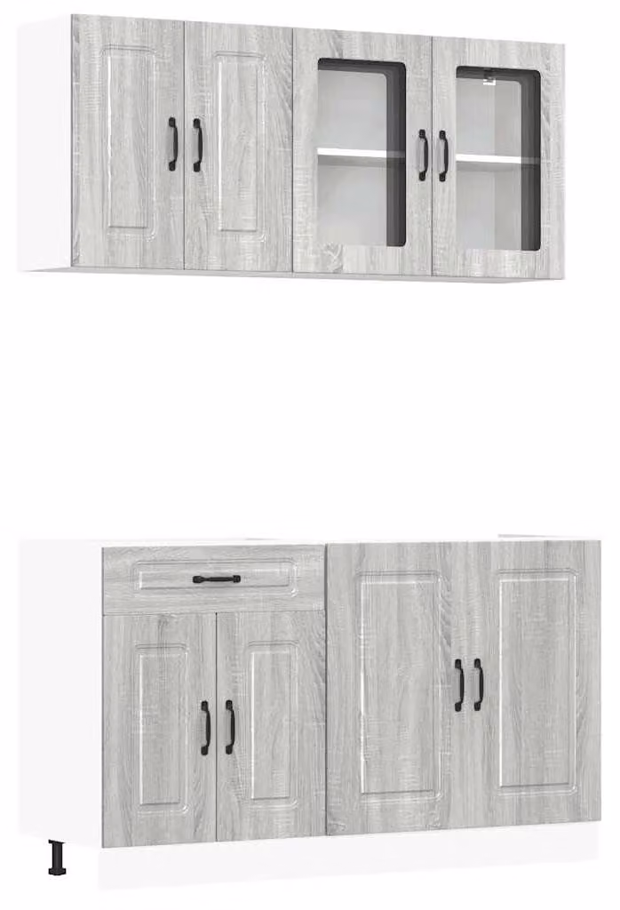 Set di 4 elementi per mobili da cucina, colore grigio effetto legno Sonoma, realizzati in legno e vetro