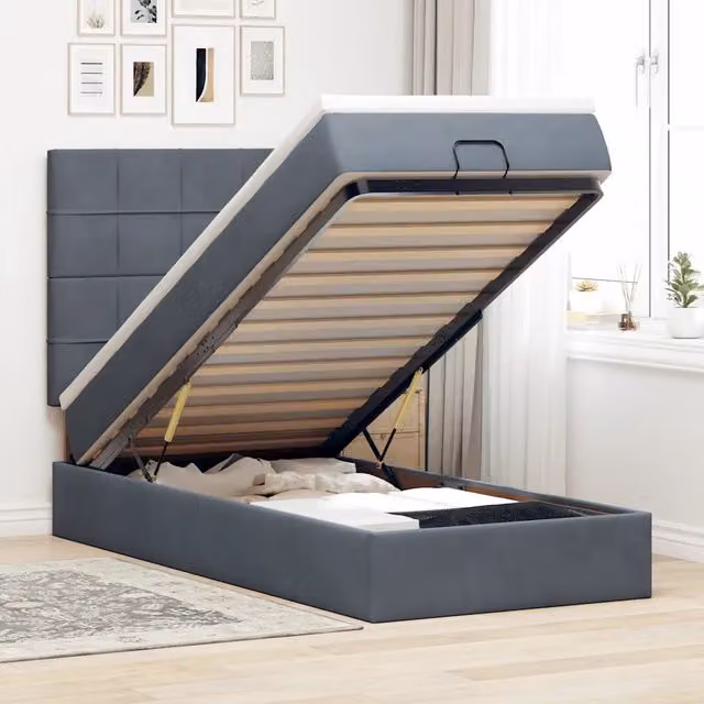 Letto con contenitore a sollevamento vidaXL in velluto con materasso L: 90 cm, P: 190 cm, H: 140 cm – 1