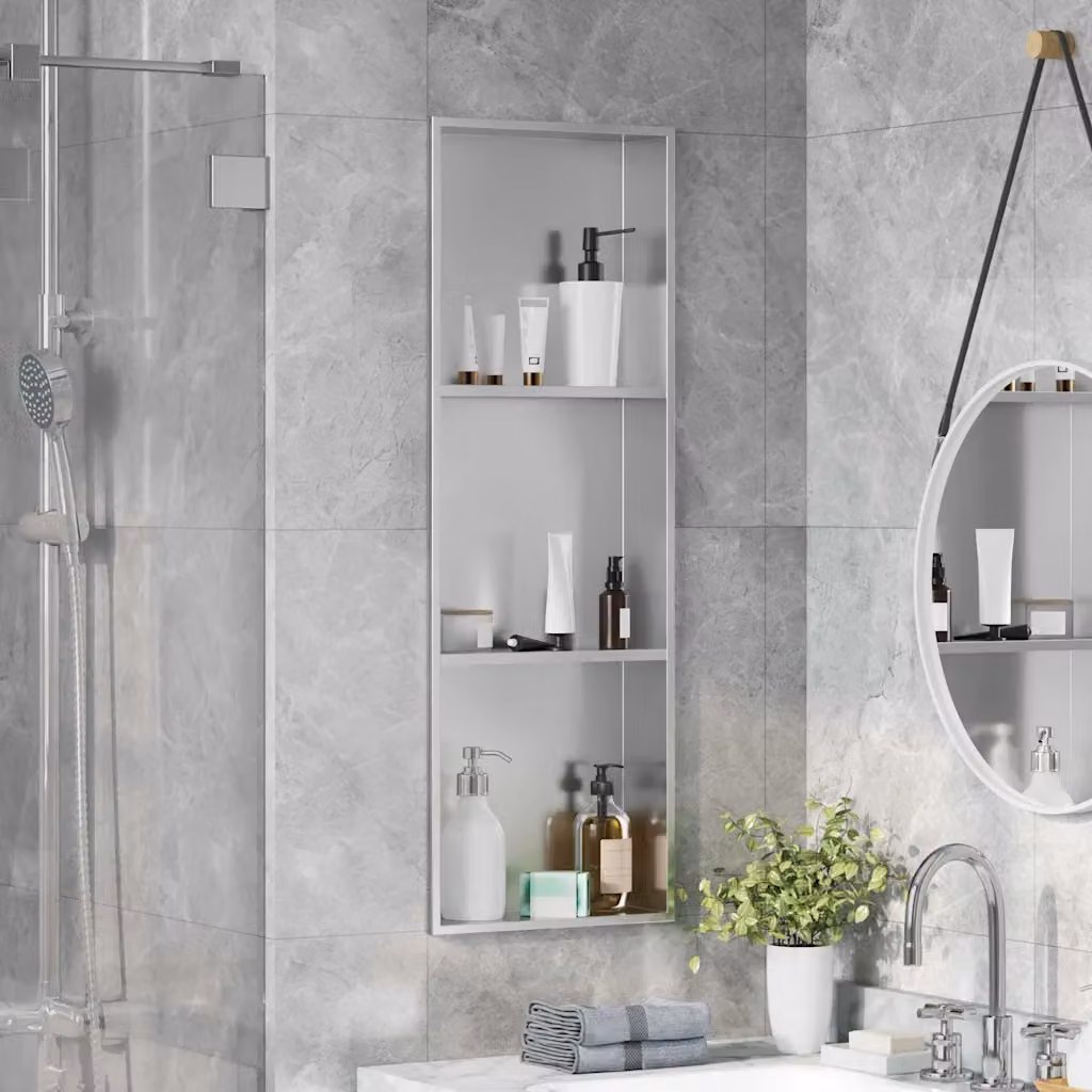 Nicchia per doccia da incasso vidaXL in acciaio inox color argento L: 90 cm, P: 30 cm, H: 9,5 cm