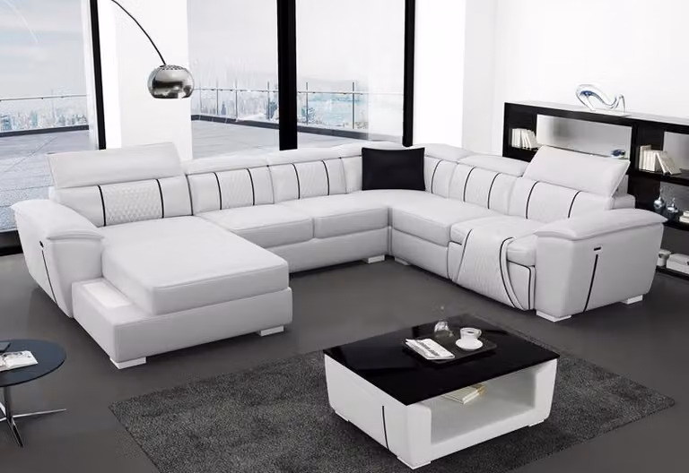 Ledersofa Couch Polster Weiß Leder Sofas Sofa U-Form Couchen Wohnlandschaft