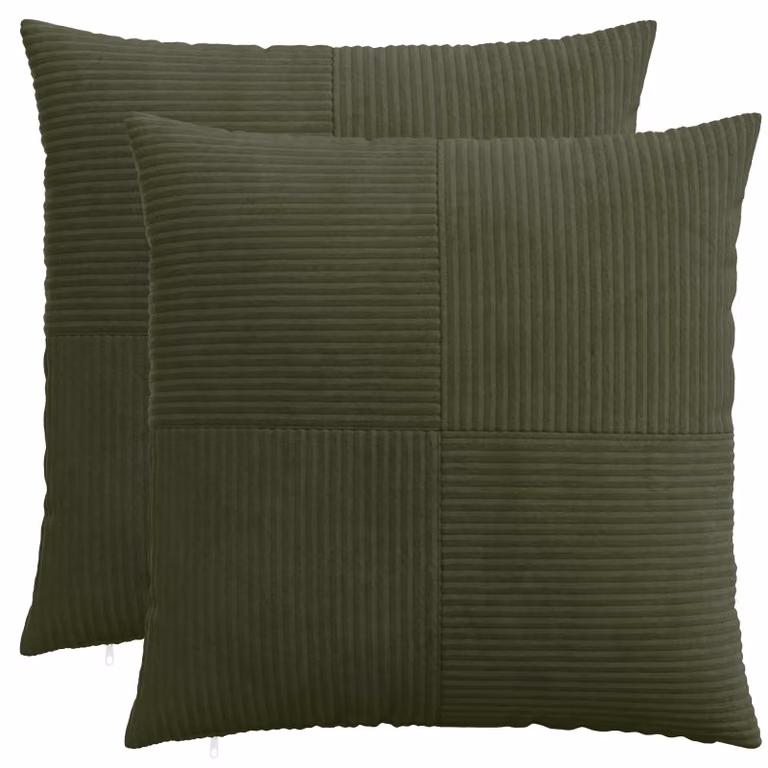 Set di 2 federe vidaXL ALMELO in velluto a coste verdi, L 60 x P 60 cm
