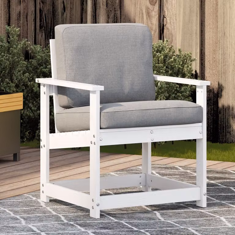 Sedia da giardino vidaXL in legno di pino bianco con braccioli e cuscini L: 62 cm, P: 56 cm, H: 77 cm