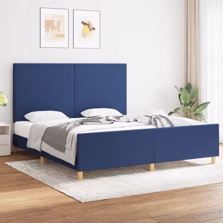 The Living Store Struttura letto con testiera blu 180x200 cm in tessuto
