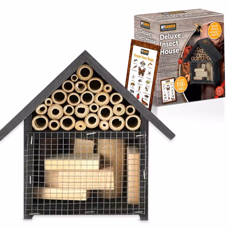 Albergo per insetti in legno, di grandi dimensioni, con tetto inclinato, ideale per coccinelle, farfalle, api selvatiche e grilli