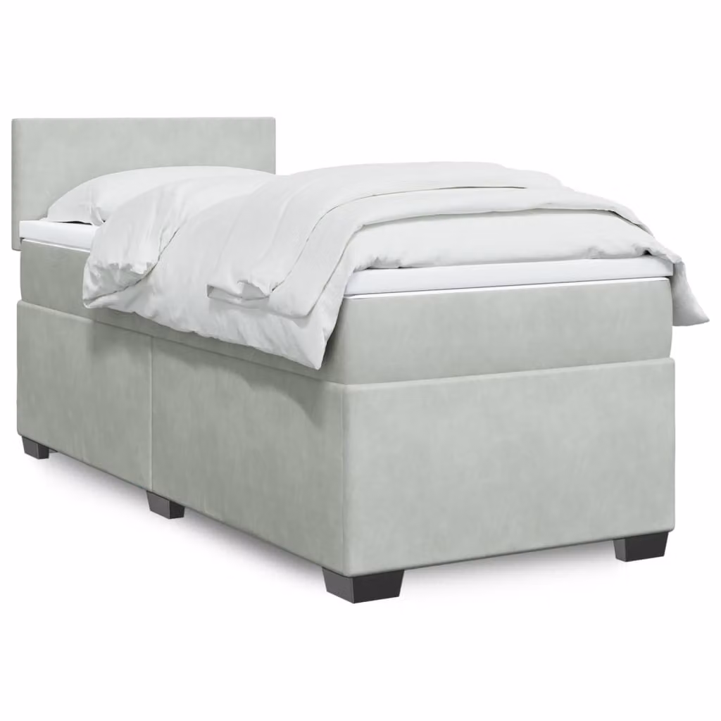 vidaXL Giroletto a Molle con Materasso Ibrido in Velluto Grigio Chiaro e Bianco L/P/H: 200 x 90 x 100,5 cm