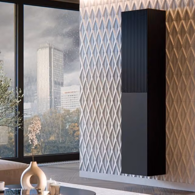 Vetrina Longano DMORA con ante in vetro, colore antracite opaco, design moderno da parete – 1