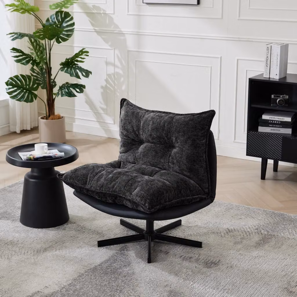 Poltrona Relax Girevole Zephmum con Schienale Regolabile, Rivestimento in Tessuto e Imbottitura Mista, Colore Grigio e Nero – 2