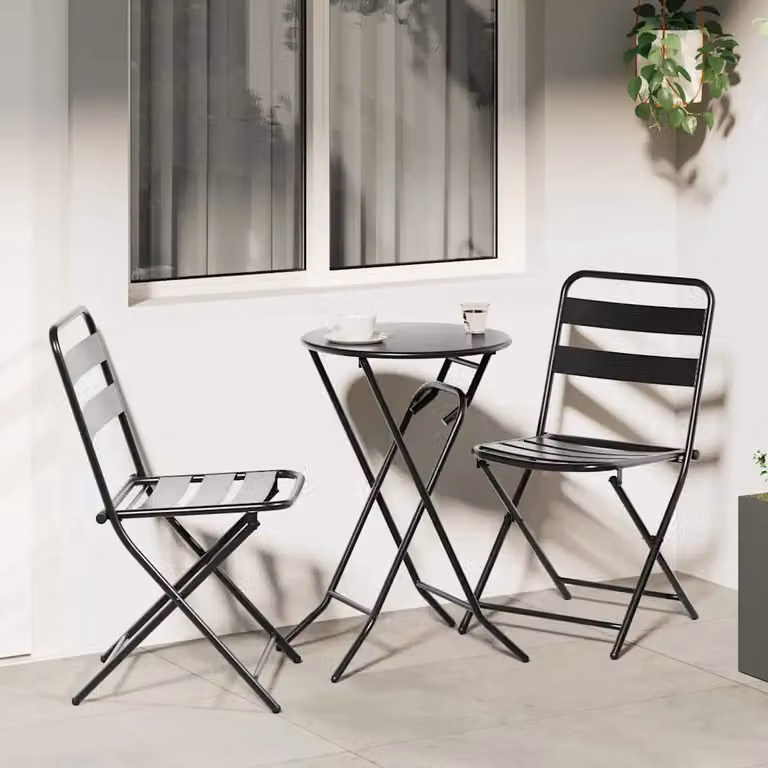 Set Bistro da Giardino vidaXL in Acciaio Inox Antracite con Tavolo Rotondo e 3 Sedie Pieghevoli
