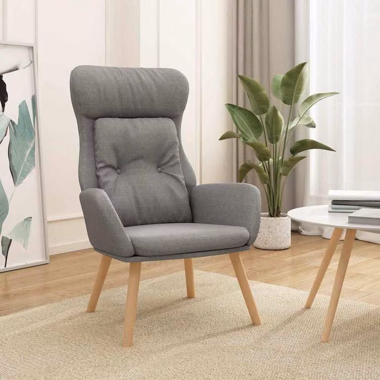 vidaXL Poltrona Rilassante Moderna in Tessuto Grigio con Braccioli e Struttura in Metallo e Legno