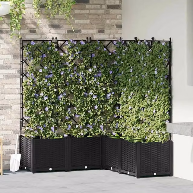 Vaso da giardino 5 pz-Set di 5 Fioriera da Esterno-Contenitore per Piante Nero 120 x 120 x 143 cm Acciaio