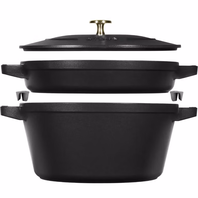 Set pentole impilabili in ghisa per induzione nere con coperchio, diam. 24cm 2 pezzi