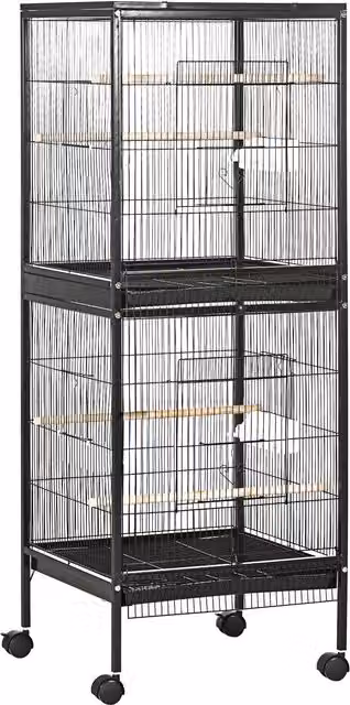 PawHut Gabbia Voliera per Uccelli per Interni con Ruote e Vassoi Estraibili, 51.5x50x140 cm, Nero