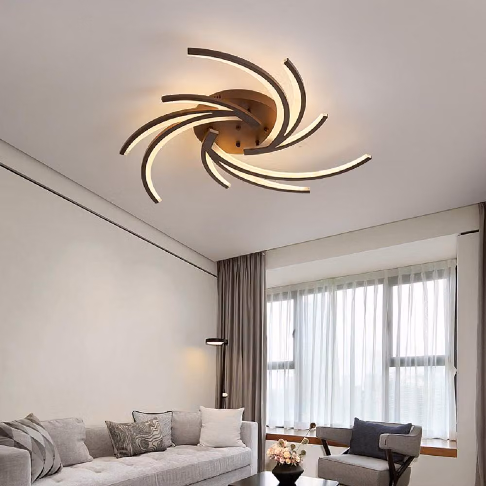Plafoniera a LED 2042K-3, diametro 87 cm, 72W, con telecomando. Possibilità di regolare il colore e l'intensità della luce. Paralume in acrilico bianco, struttura in metallo verniciata di colore caffè. Design moderno. Classe di efficienza energetica: A+