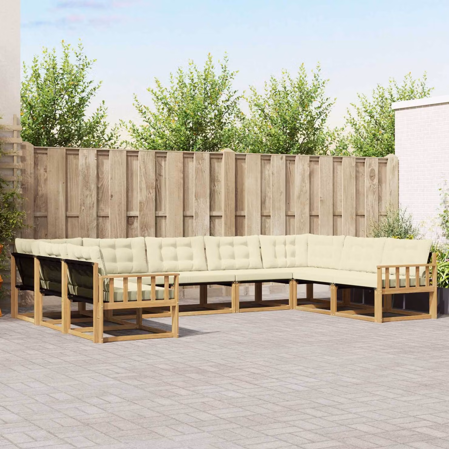 Set di divani da esterno vidaXL 9 pezzi in legno di acacia con tessuto textilene, colore bianco e beige