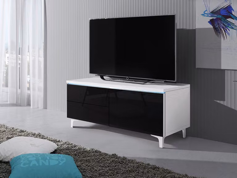 Tavolino per TV su gambe con illuminazione a LED FERNS 11 - bianco / nero lucido, destro