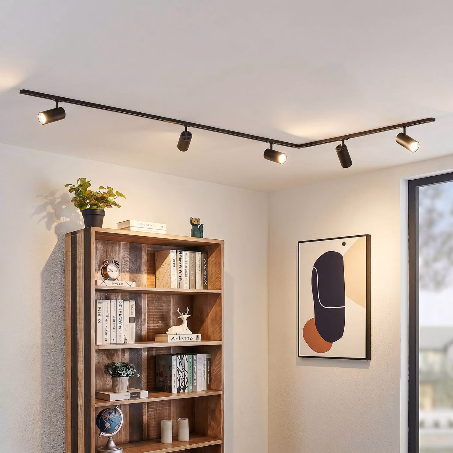 Sistema di binari Lindby Linaro Ø7 cm, a 5 luci, LED, nero, CCT Lindby, dimmerabile, Nero, Studio / Ufficio, Alluminio, Moderno