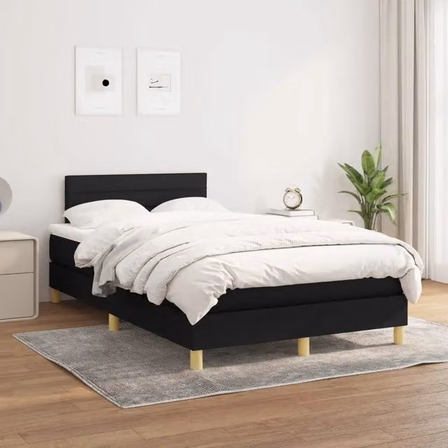 Letto Ibrido vidaXL con Giroletto a Molle e Materasso in Tessuto Nero e Bianco L/P/H: 120 x 200 x 40 cm