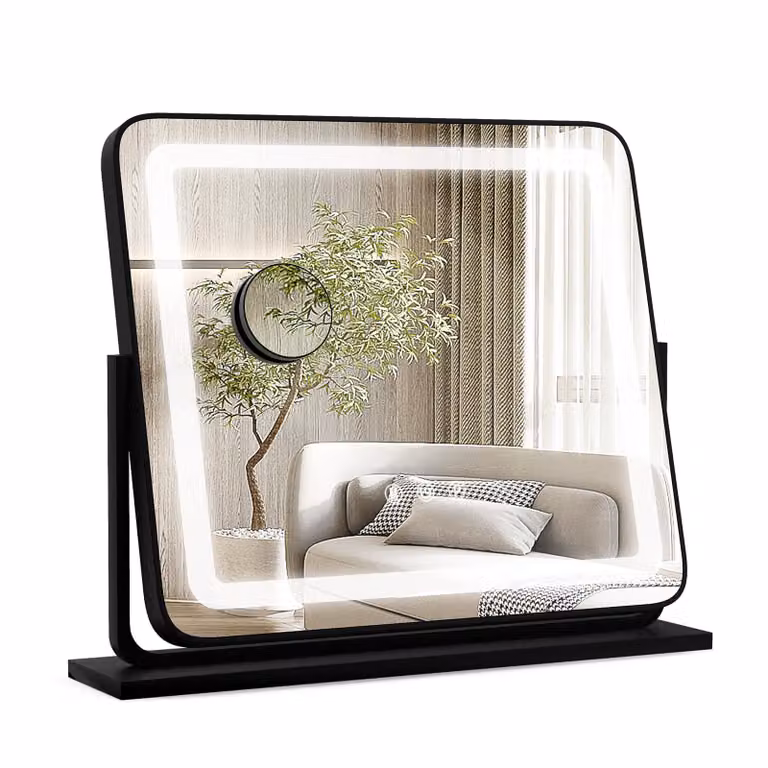 Specchio cosmetico COSTWAY HU10388DE-DK, con 3 colori di luce, ingrandimento 5x, illuminato, luminosità regolabile, ruotabile, comando a sfioramento - N