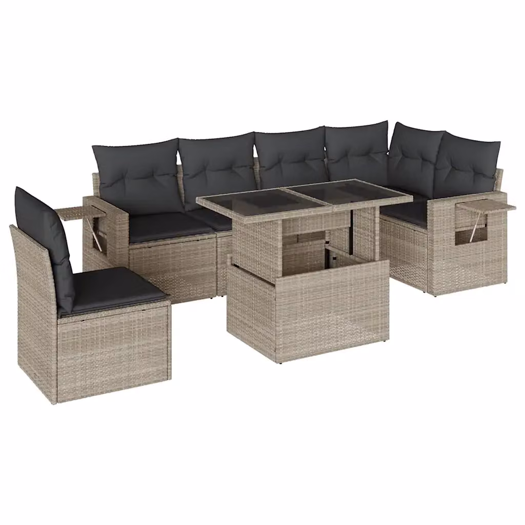 Set da giardino 7 pezzi vidaXL in polyrattan con cuscini grigio antracite e tavolino da esterno a forma di L – 2