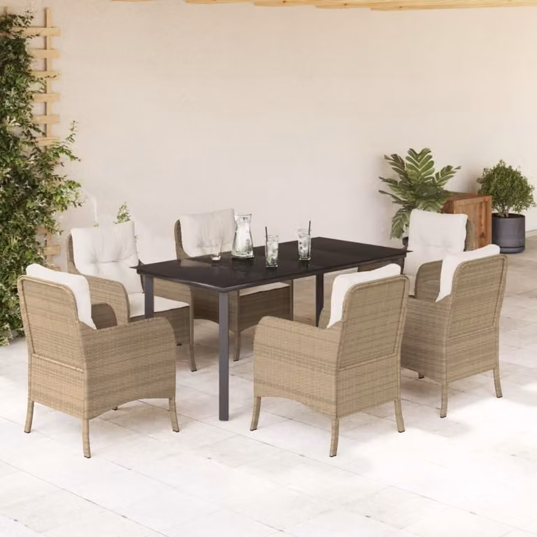 Maison Exclusive - Set da Pranzo da Giardino 7 pz con Cuscini Beige in Polyrattan