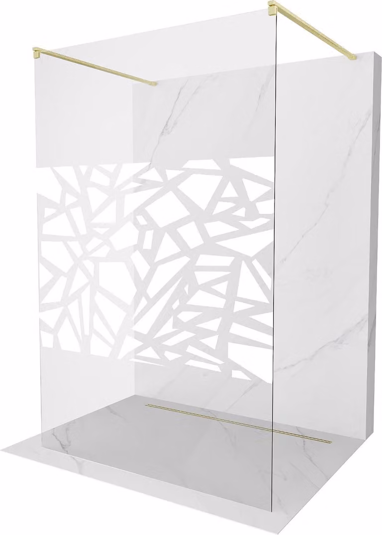 Mexen Kioto parete doccia autoportante 140 x 200 cm, motivo bianco 8 mm, oro spazzolato - 800-140-002-55-85