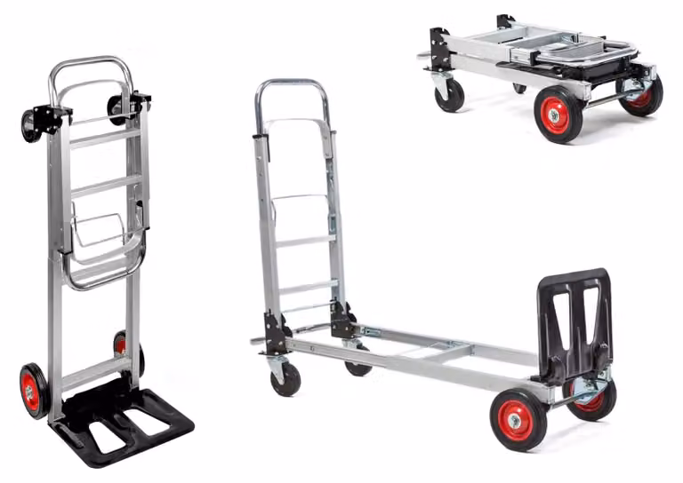 Carrello convertibile 2-in-1, carrello a mano pieghevole con 4 ruote, in alluminio, capacità di carico 150 kg
