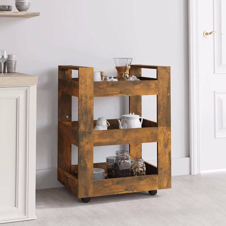 Carrello da cucina vidaXL in legno rovere e MDF marrone con ruote L 60 cm x P 45 cm x H 80 cm
