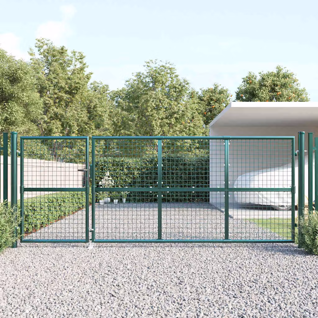 Cancello da giardino a doppia anta vidaXL in acciaio zincato verde L: 350 cm, H: 125 cm