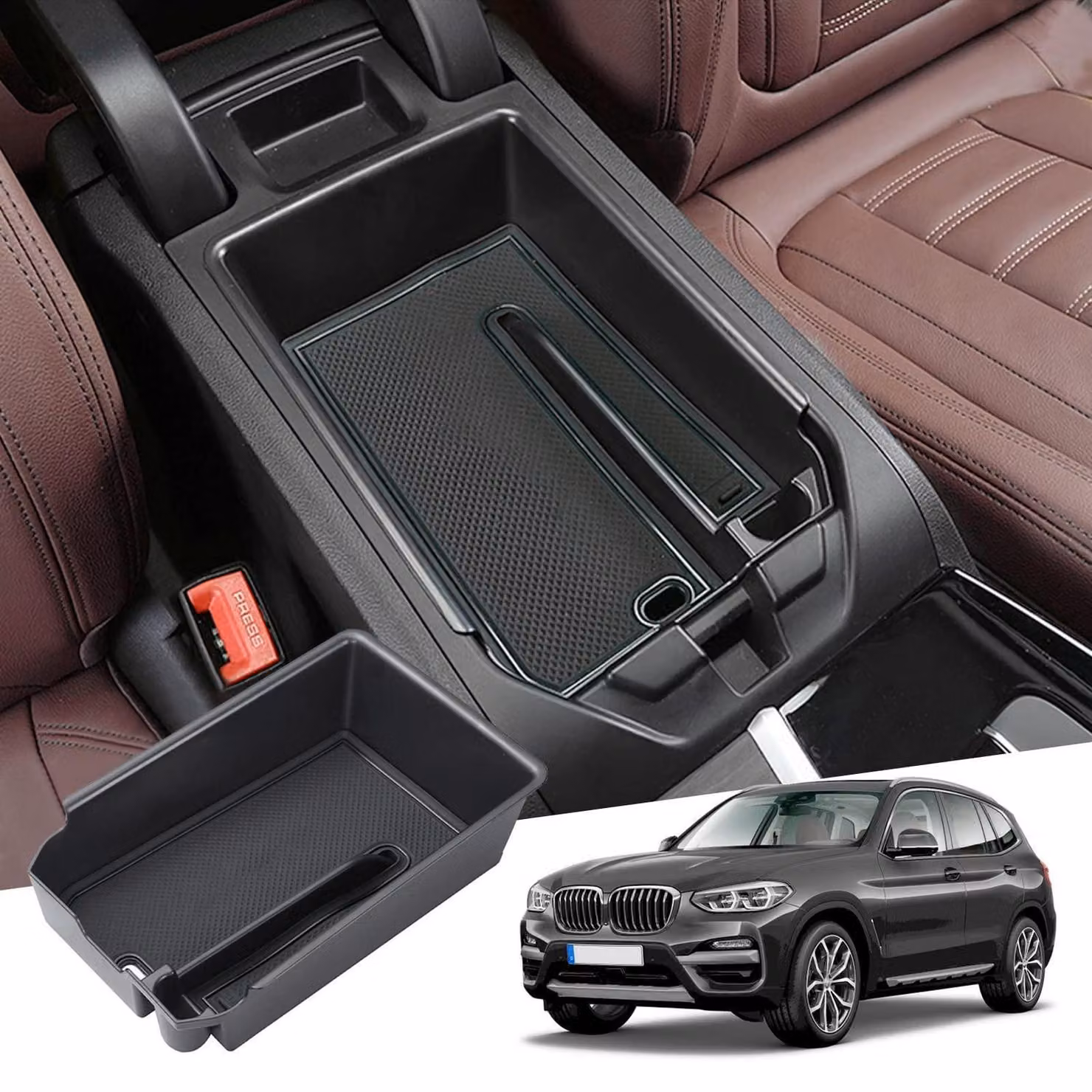 Contenitore portaoggetti per console centrale, compatibile con BMW X3 G01/X4 G02/iX3, colore nero
