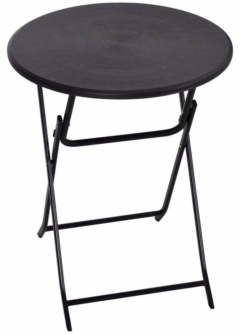 Tavolo pieghevole Moonbite, rotondo, diametro 60 x 73 cm, tavolo da giardino per 4 persone, piano in HDPE effetto legno, struttura in acciaio, pieghevole, materiali: acciaio e HDPE, colore: grigio scuro