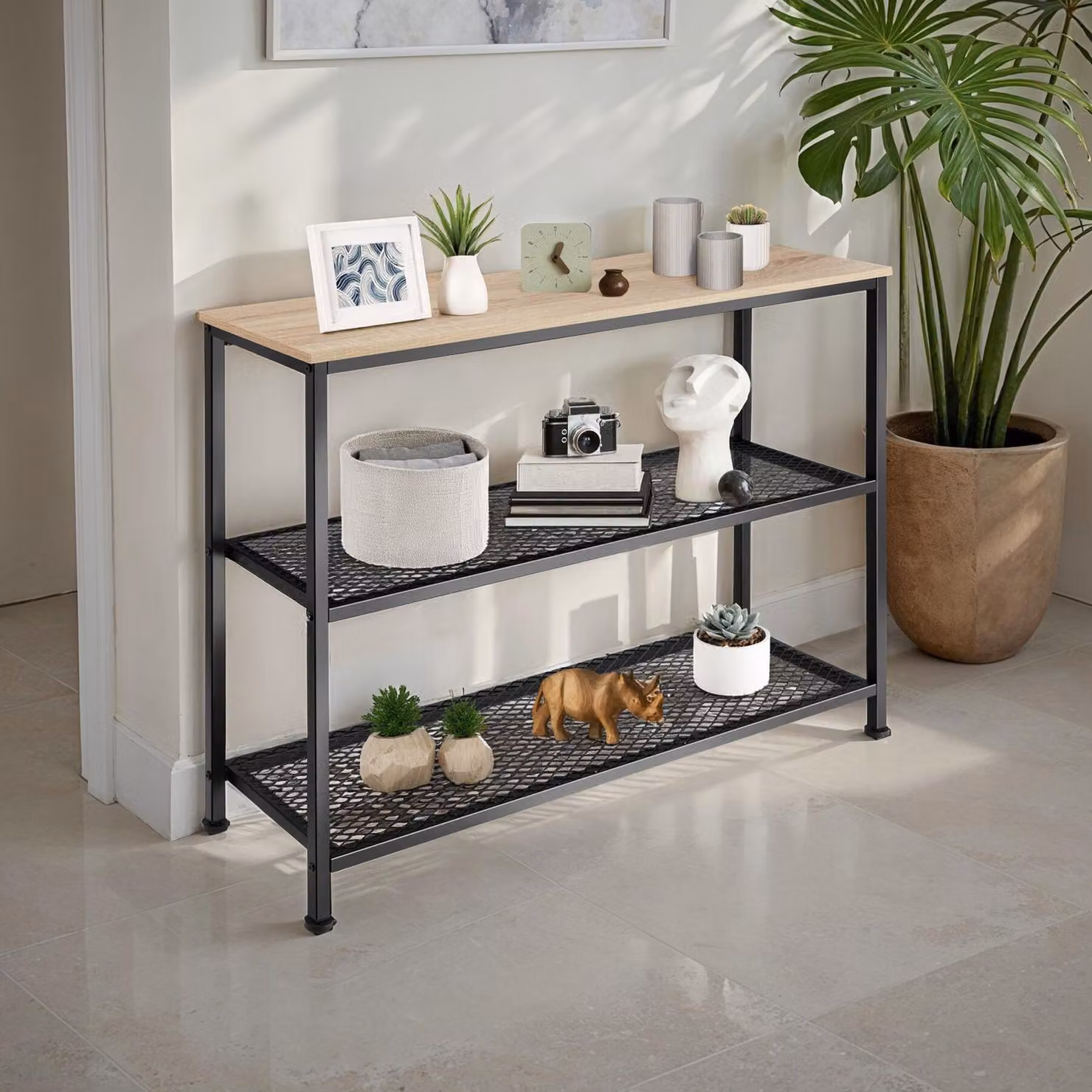Tavolo console Bristol Tectake in stile industriale, colore marrone rovere, L/P/H: 100 x 30 x 81 cm – 2