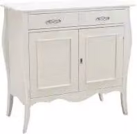 Credenza madia buffet in legno Shabby chic 2 ante sagomata bianca con maniglie infinito argento lucido