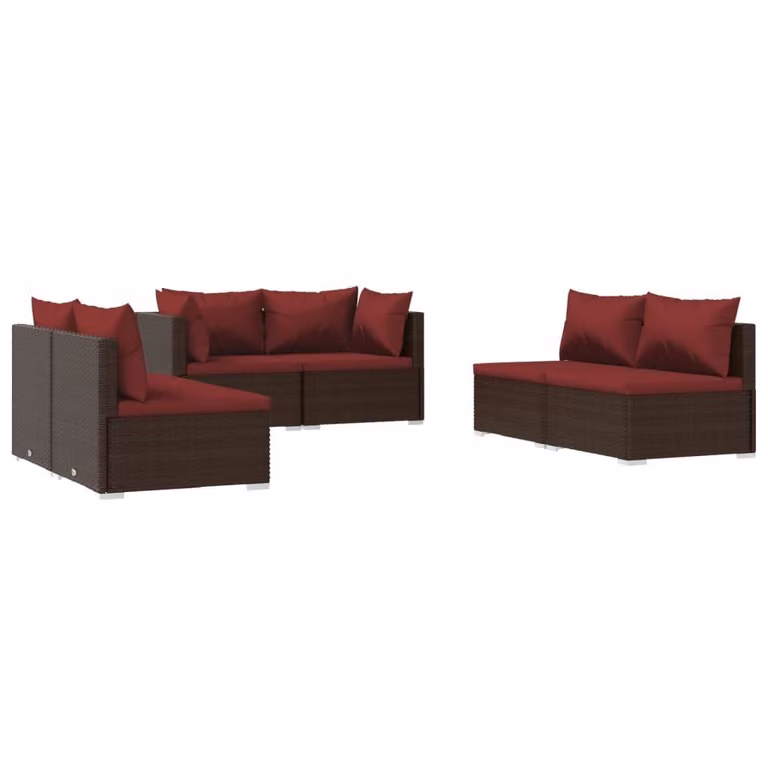Set Divani da Giardino 6 pz con Cuscini in Polyrattan Marrone