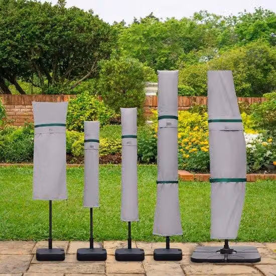 Copri-ombrellone ovale in 100% poliestere - grigio chiaro - per giardino e balcone