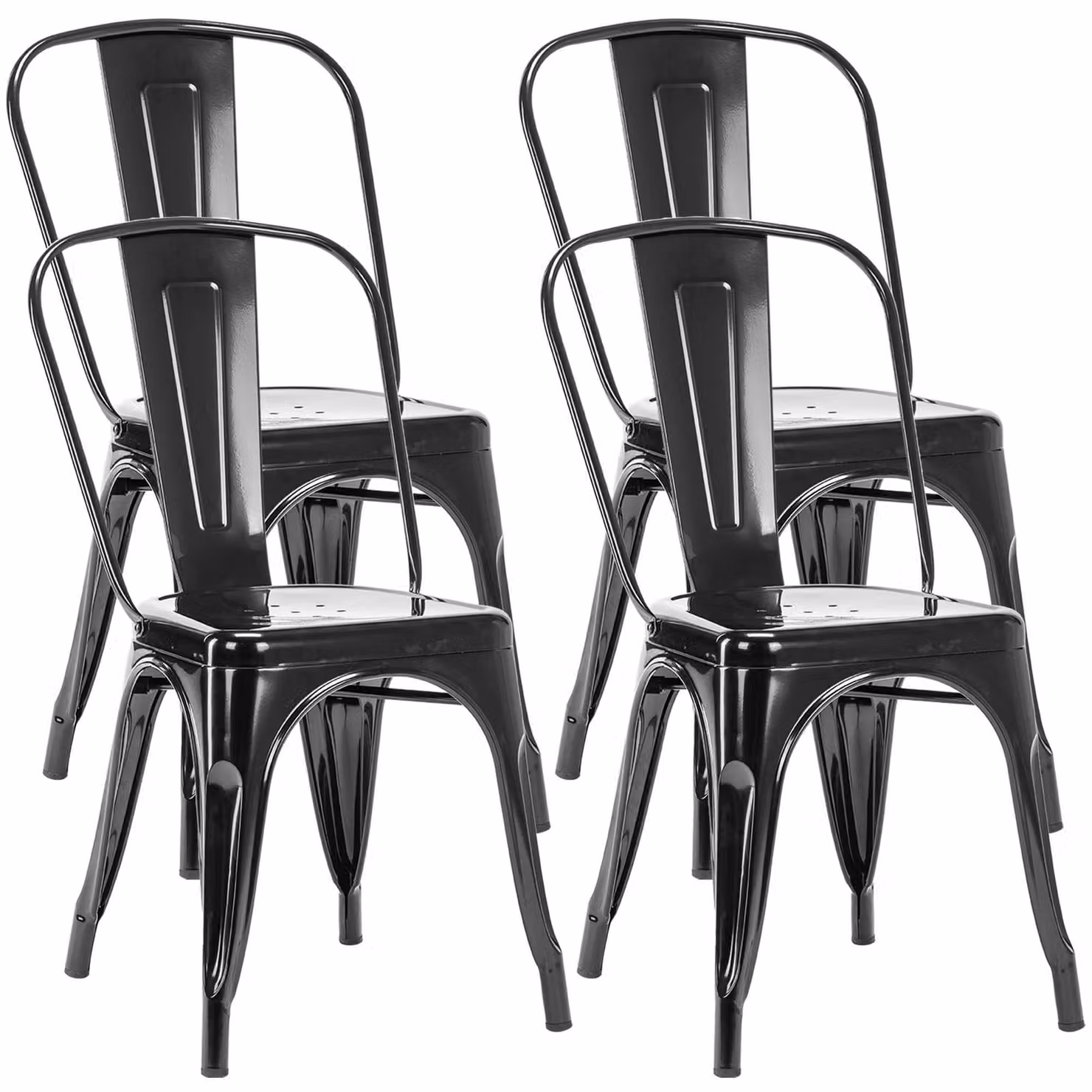 Duhome sedia in metallo bistrot set di 4 sedie da pranzo in ferro con schienale, sedie da cucina impilabili, nero